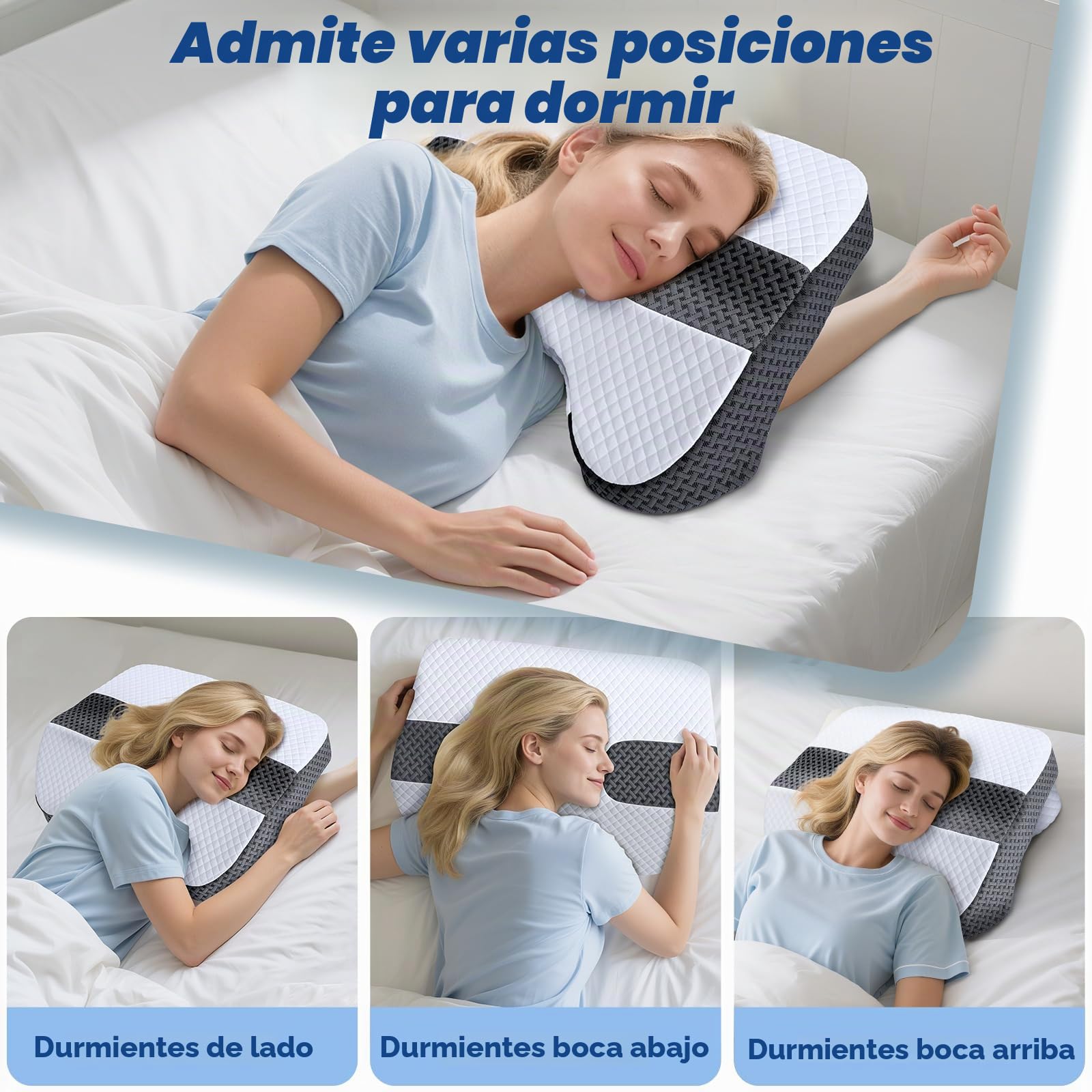 SAHEYER Almohada Cervicales y Cuello, 2 en 1 Almohada para Brazo Ergonómica, Almohada para Dormir de Lado Espuma Viscoelástica con 3 Huecos para los Brazos