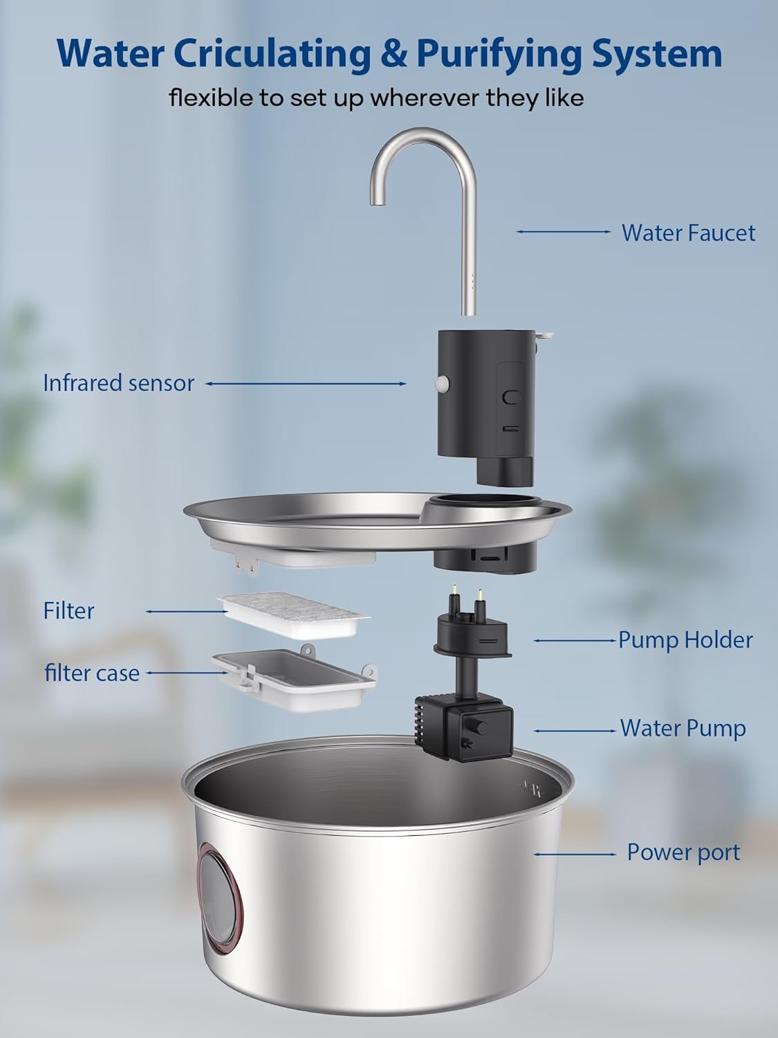 Wireless Cat Water Fountain Battery Operated - Stainless Steel Cat Dringking Fountain Cordless,Rechargeable Fountain with Sensor,Timer,Smart Water Fountain for Cats Indoor