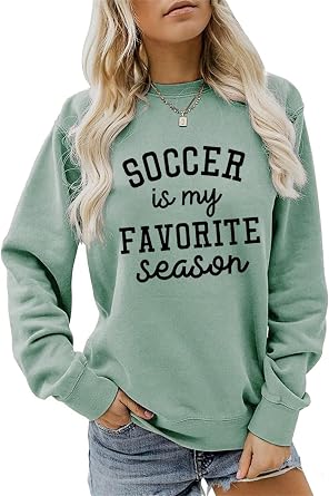 Soccer is My Favorite Season Sweatshirt Soccer Mom Shirt Women Casual Crewneck Pullover Tops Funny Soccer Lover Gift