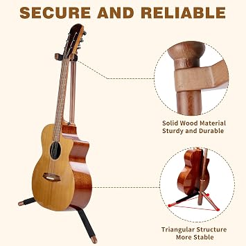 Wood Guitar Stand, Single Neck Support for Acoustic & Electric Guitar | Solid Wood Floor Guitar Stand, Stable Triangular Base, Tool-Free Assembly, Easy Storage & Display for Home or Studio
