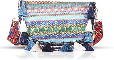 QTKJ Crossbody Bags for Women, Bohemian Clutch Purses, Tassels Envelope Package Handbag, Shoulder Bag Suitable for Beach, Travel, Daily Matching (Blue)