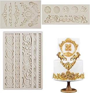 3 Pieces Baroque Fondant Molds Scroll Border Lace Silicone Molds Curlicu...