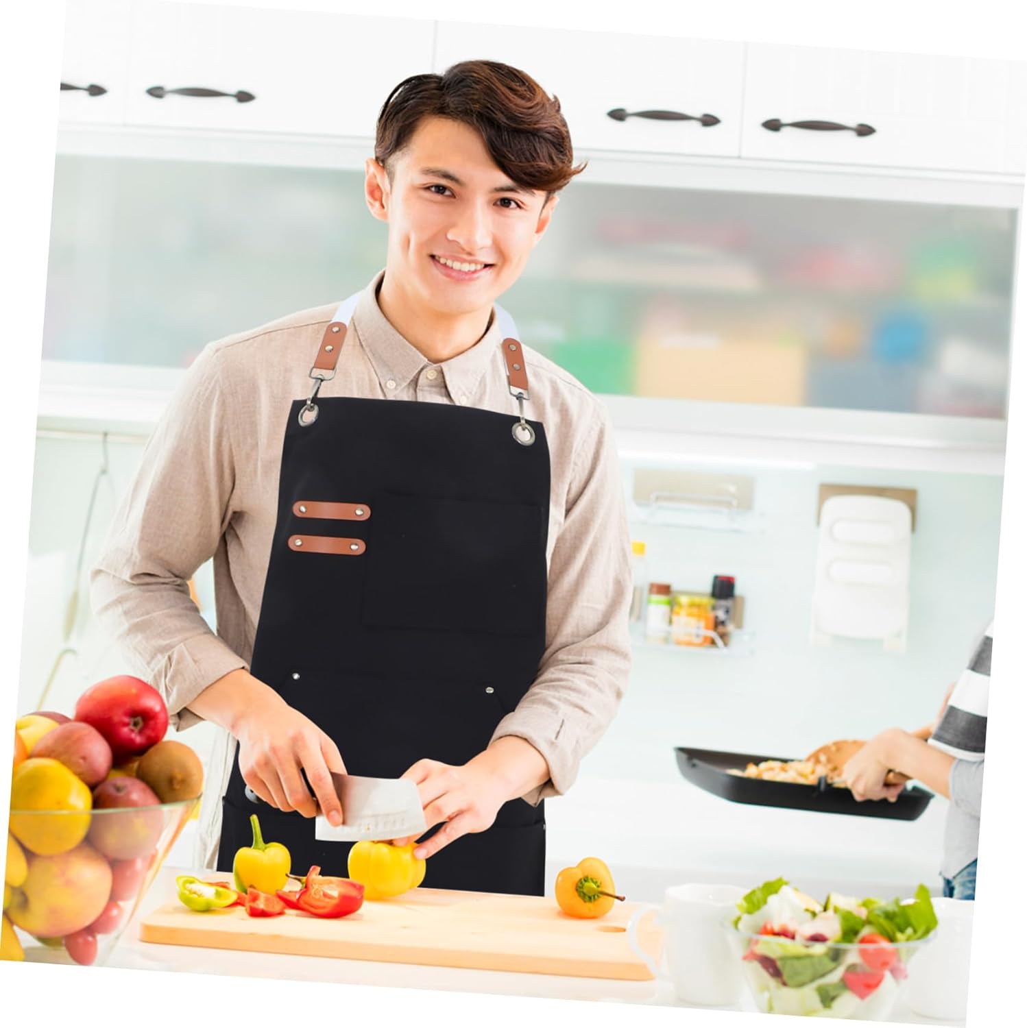 Men Utility Apron Cook Grill Paint Weld Canvas Work Apron Multiple Pockets