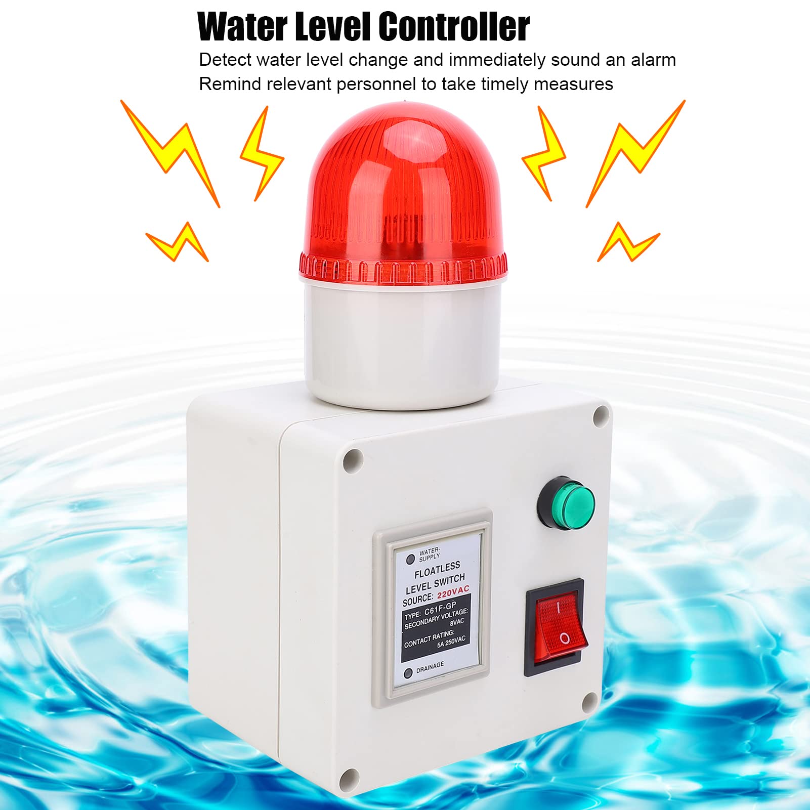 Contrôleur de Niveau d'eau en Acier Inoxydable avec Silencieux, Alarme, Détecteur de 90 DB avec Silencieux pour Réservoirs de Poisson, Piscines, Purificateurs d'eau