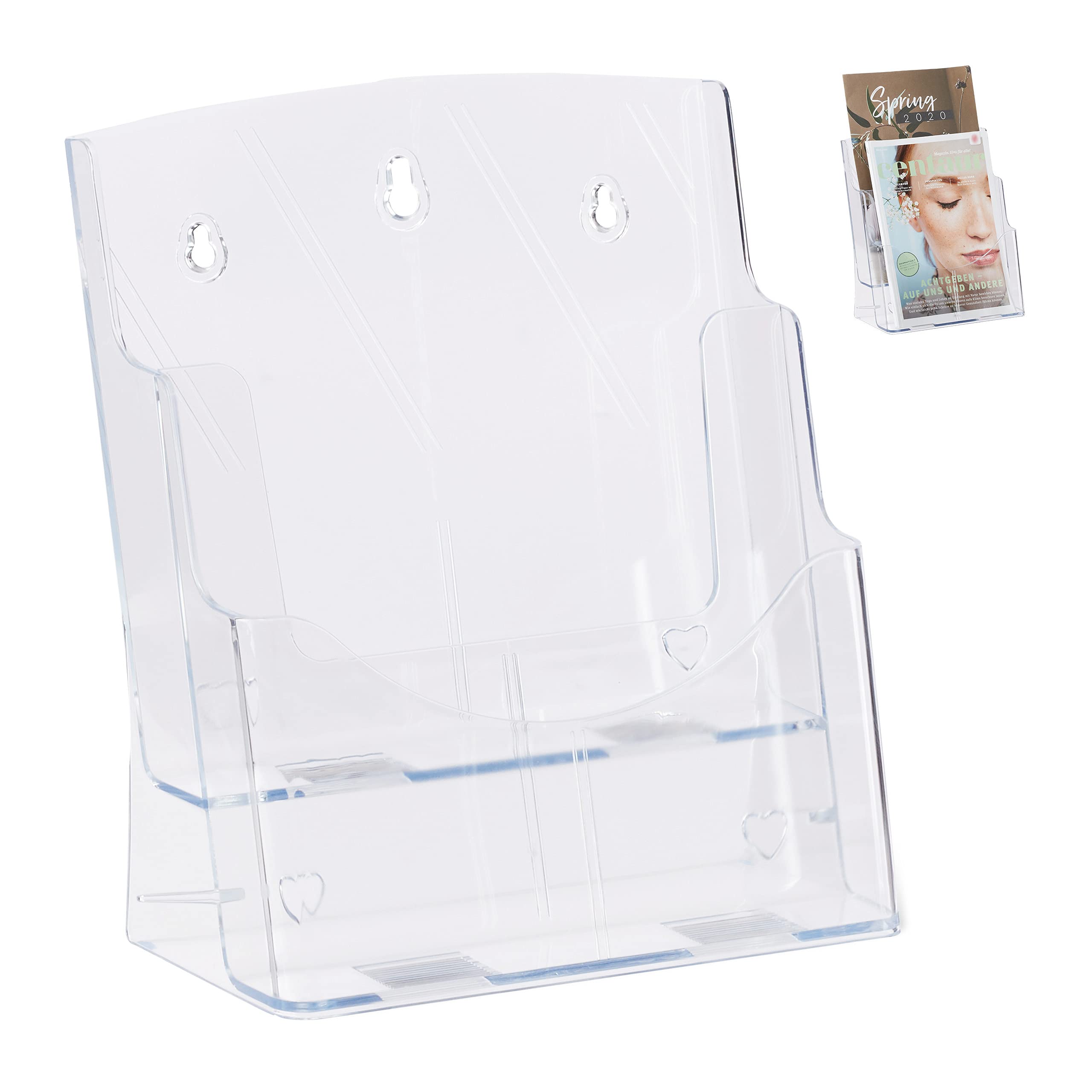 Relaxdays Prospectus Holder A4 / DIN Long, 2 Tiers, Acrylic, Flyer Display, Table, Wall, HWD: 27.5x24x15cm, Transparent