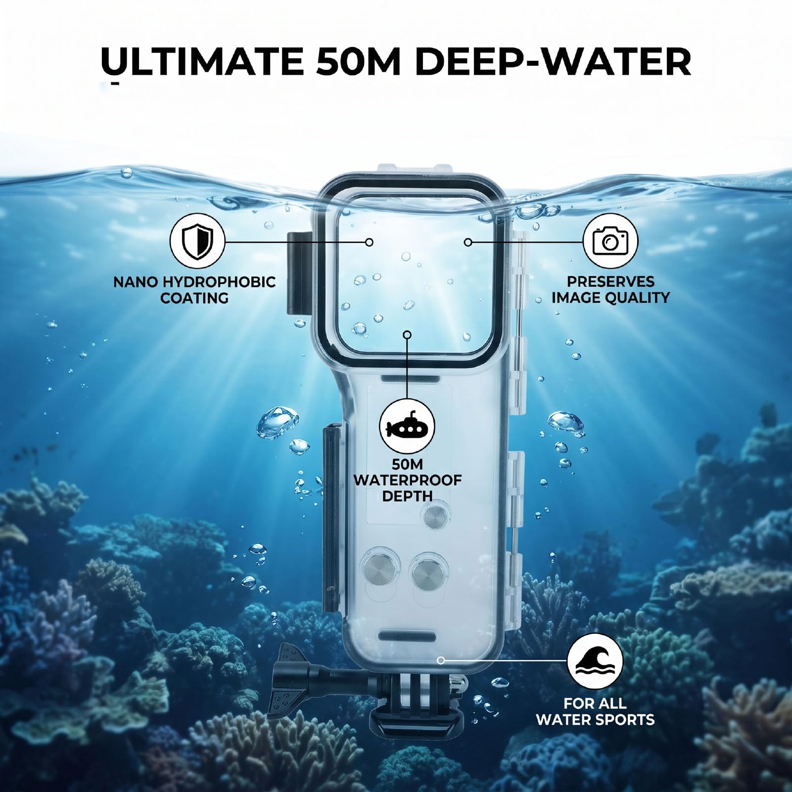 Jectse Custodia Impermeabile IPX8 per 4 Action Camera, Custodia Subacquea da 164 Piedi con Vetro Antiriflesso, per Snorkeling, Immersioni, Surf