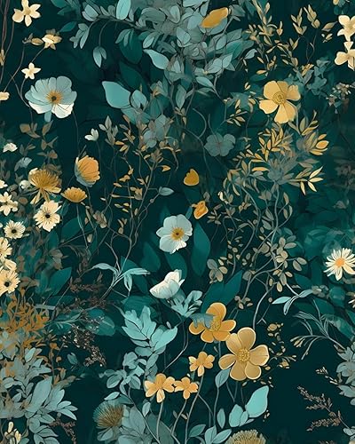 Miniatura 8 de Papel tapiz floral azul oscuro para despegar y pegar, papel de contacto de hojas bohemias, papel de contacto con flores oscuras, extraíble, Azul