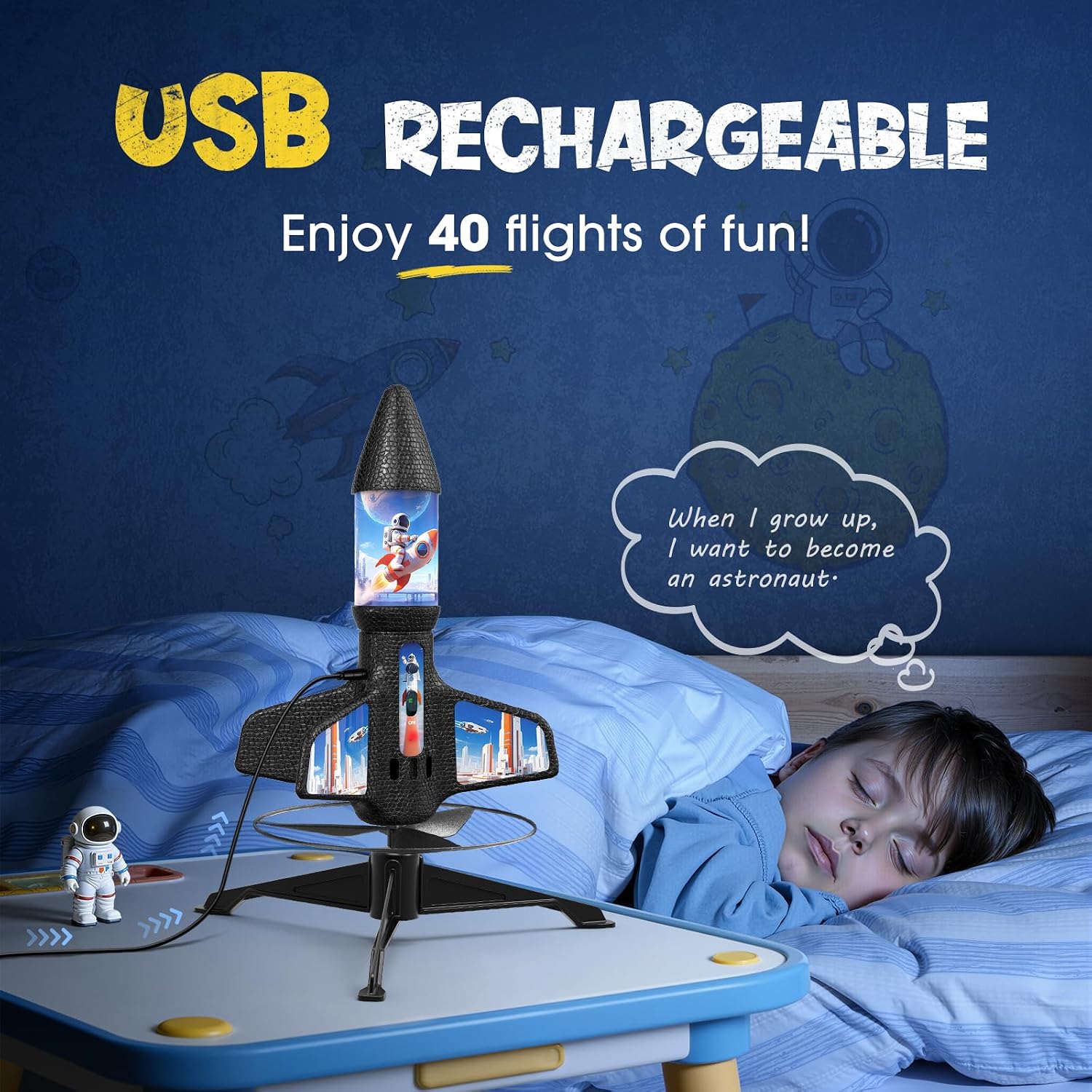Rocket Launcher for Kids, 200 ft Self Launching Motorized Rocket Toy with LED and Safety Parachute Land, 2-Altitude Launch, USB Rechargeable, Outdoor Toys Gift for Boys Ages 8-13 (Purpie)