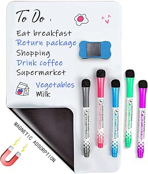 INMORVEN Small White Board Dry Erase Menu Planner, Fridge Whiteboard for Kitchen, 12"X 8" White Board Organizer and Planner with Stain Resistant Technology, Include 1 Eraser, 5 Markers