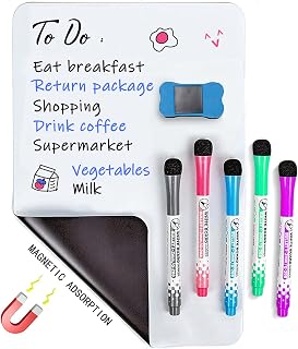 INMORVEN Small White Board Dry Erase Menu Planner, Fridge Whiteboard for Kitchen, 12"X 8" White Board Organizer and Planner with Stain Resistant Technology, Include 1 Eraser, 5 Markers