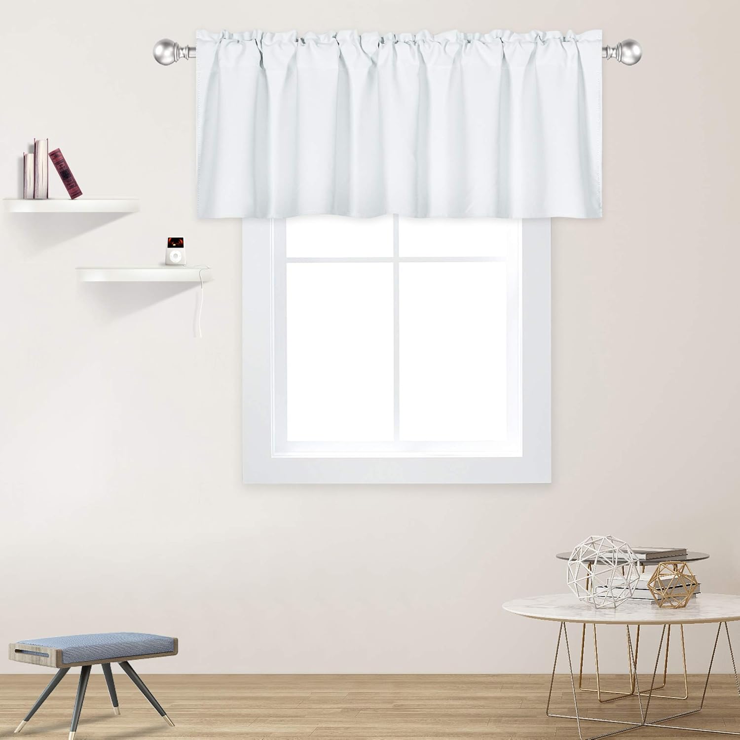 DECOVSUN White Valance for Windows 60x18 Inch Solid Thermal