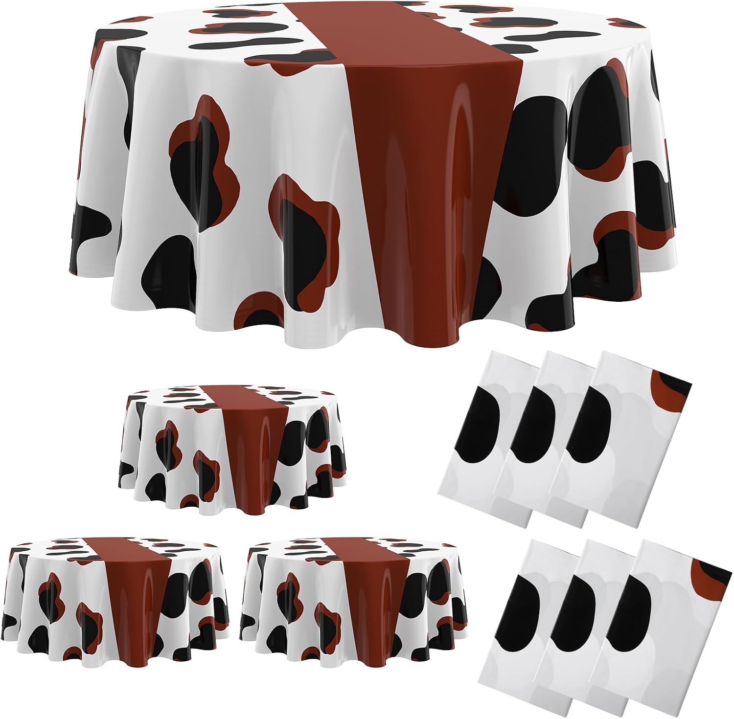 Moukeren 6 Pcs Cow Tablecloth for Party Round Cow Table Cover Print Runner Plastic Tablecloth Birthday Party Decorations for Home Dinner Picnic 84 Inch (Khaki)