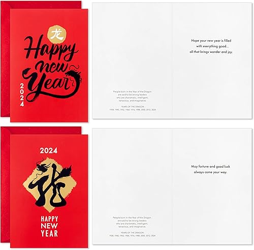 Miniatura 3 de Hallmark Ocho tarjetas de bambú con fecha de año nuevo chino 2024 (16 tarjetas del año del dragón con sobres)