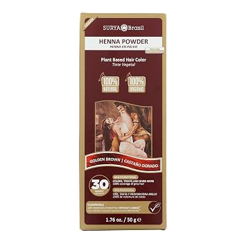 Surya Brasil Henna Powder for Hair Color and Treatment, Semi Permanent Henna Hair Color for Gray Hair Coverage, Easy to Apply Natural Hair Dye, Golden Brown, 1.76 oz. / 50 g