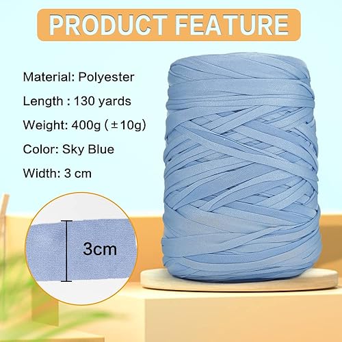 Miniatura 9 de Hilo de camiseta de 14.11 oz, hilo elástico de tela de ganchillo para tejer, hilo de espagueti grueso de 130 yardas, hilo para tejer a mano, bolsa