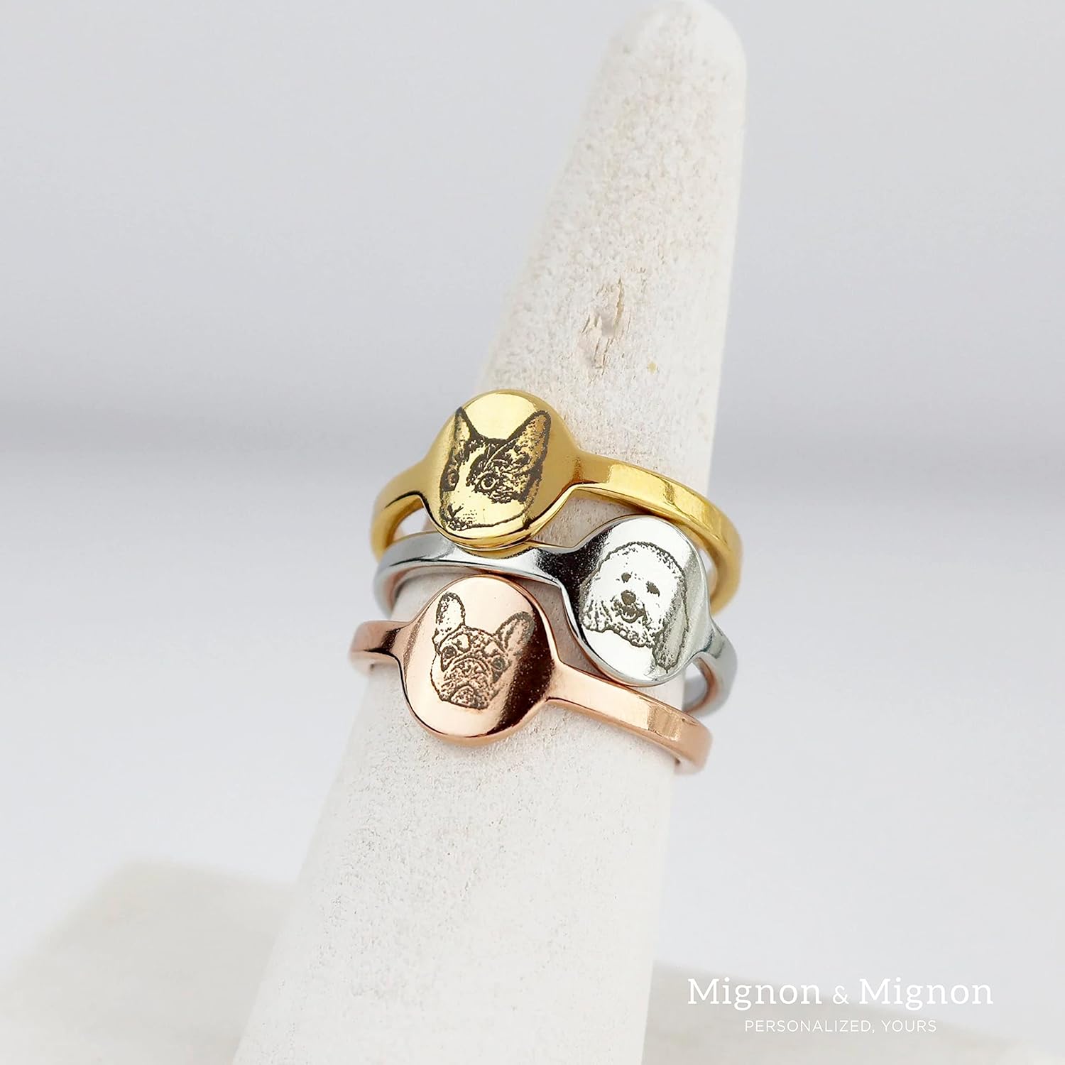 MignonandMignon Personalized Pet Portrait Adjustable Ring for Her Dog Cat Lover Gift Jewelry Mother's Day