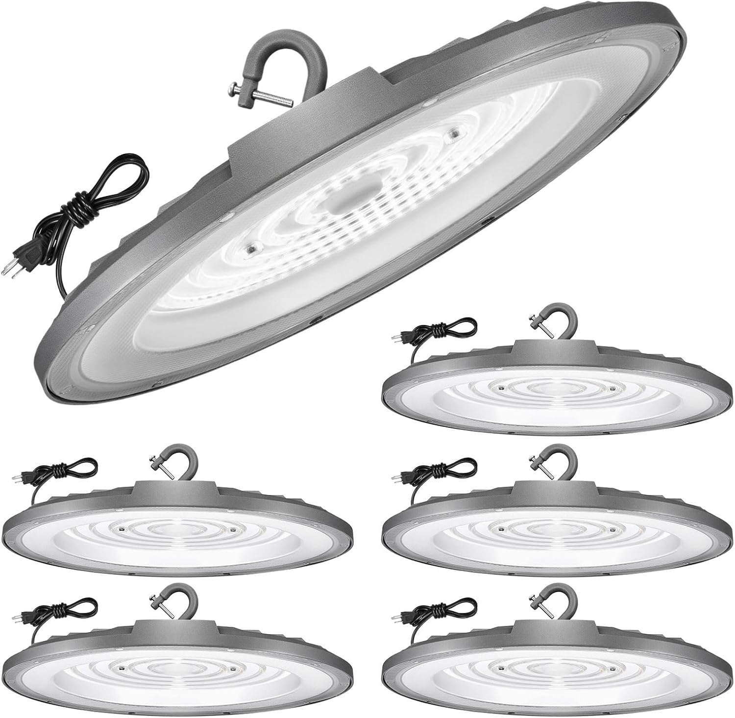 UFO LED High Bay Lights High Bay LED Shop Lights IP65 Waterproof Commercial Bay Lighting with US Plug for Warehouse Garage Barn (Modern 200W, 6)