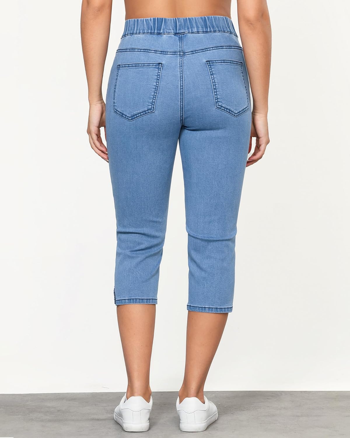 GRAPENT Capris Jeans for Women High Waisted Trendy Pull On Elastic Waist Split Hem Skinny Stretchy Denim Capri Pants - Image 3