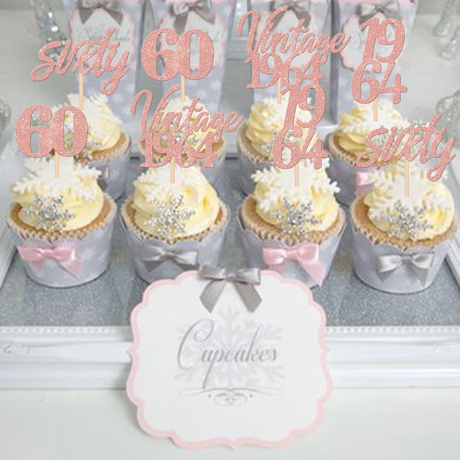 24 decorazioni per cupcake glitterate per il 60 compleanno, per
