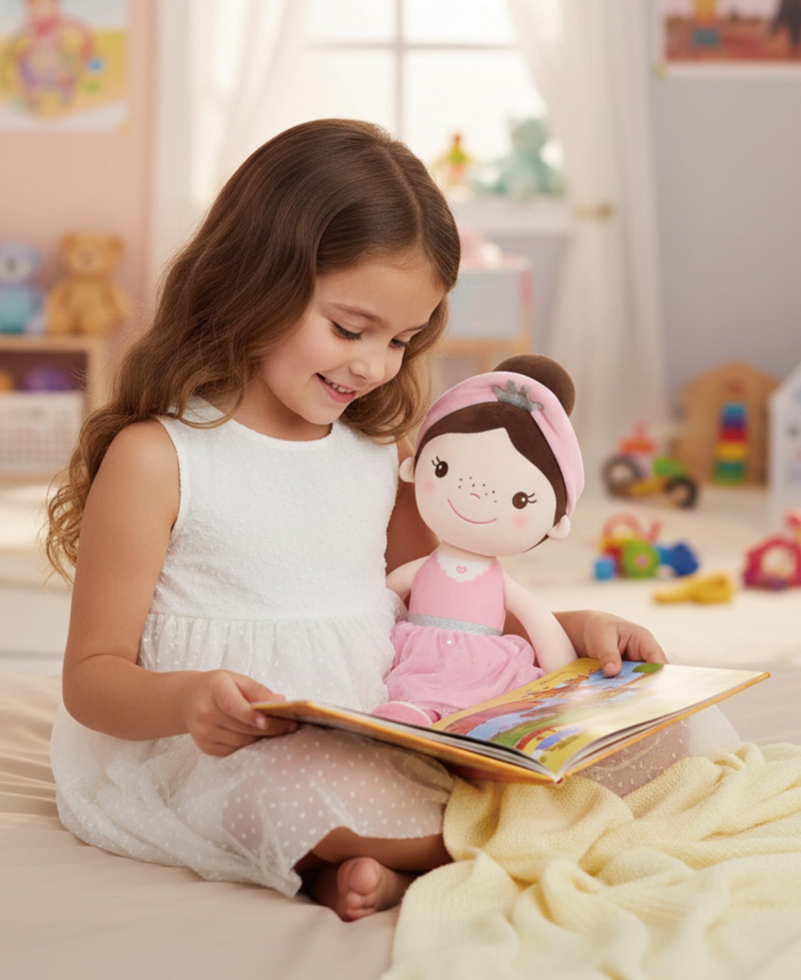 GAGAKU Morbida bambola di pezza 40 cm bambole angelo custode, regalo per battesimo per bambine, peluche portafortuna per bambini dai 3 ai 5 anni - ballerina
