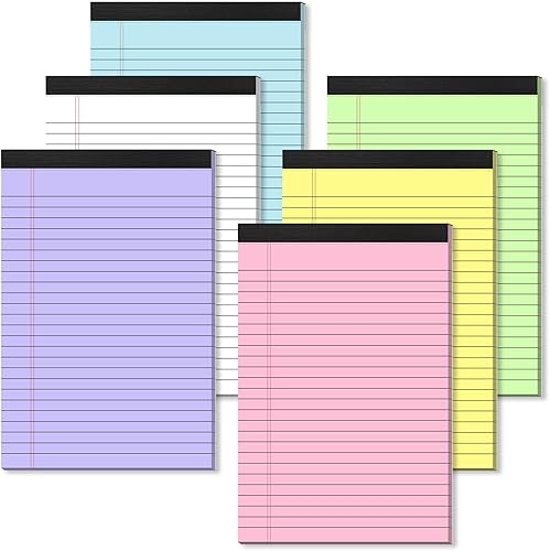 Miniatura 10 de 6 paquetes de blocs de notas de tamaño legal 5x8, blocs de notas rayados para la universidad, rosa/verde/azul, perforados, blocs de notas pequeños