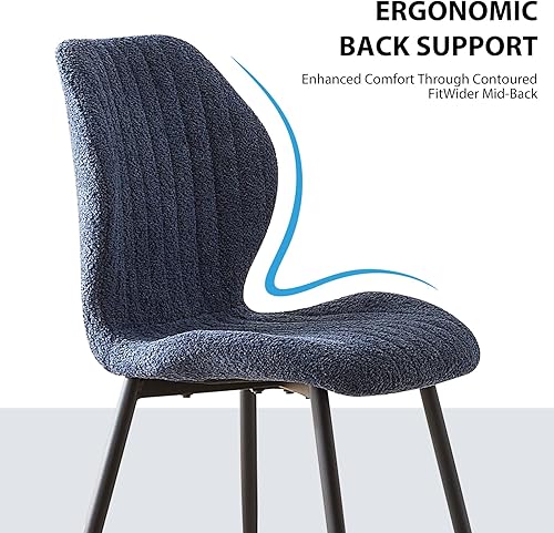 Miniatura 6 de Juego de 4 sillas de comedor tapizadas Blue Boucle, sillas de cocina modernas con cómodo cojín, respaldo alto, patas de metal para dormitorio,