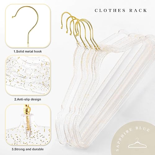 Miniatura 3 de 20 perchas con purpurina dorada, perchas acrílicas ultrafinas con purpurina para vestidos y trajes, perchas de ropa antideslizantes que ahorran