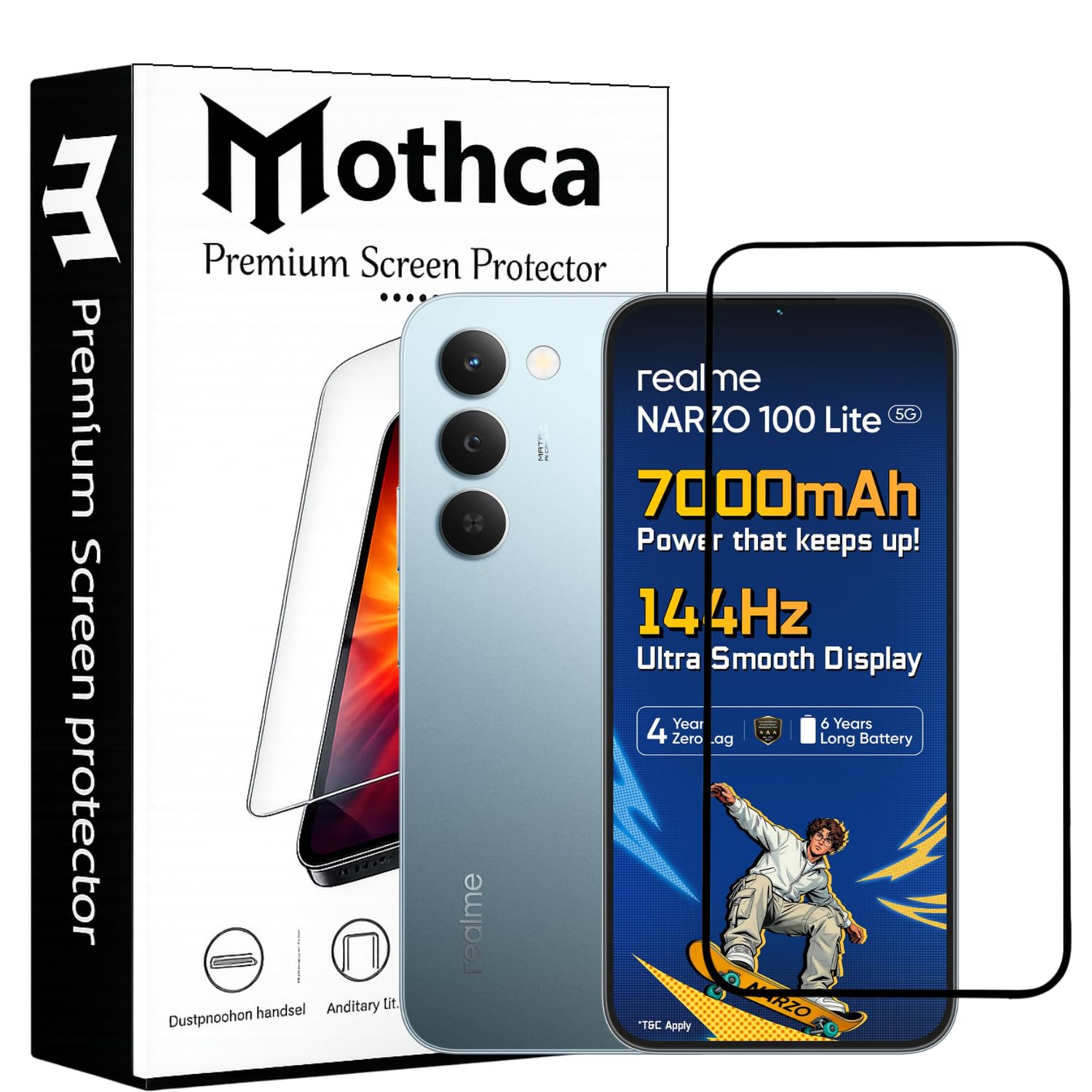 Mothca Military-Grade Gorilla Tempered Glass Compatible with Realme Narzo 100 Lite | Black | Full Screen Protection | Scratch Resistant | Easy Installation Kit (Pack of 1)-image-9