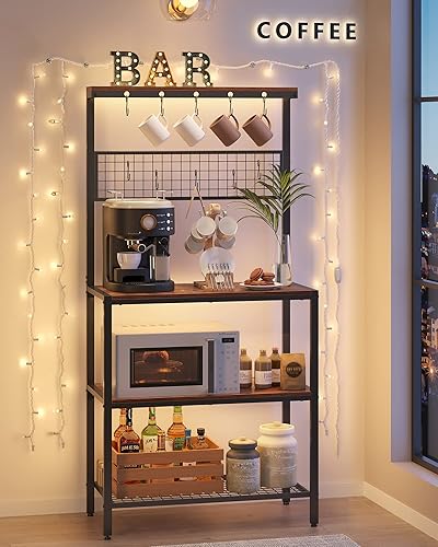 Miniatura 24 de VASAGLE Estante para panaderos, barra de café, estante de almacenamiento de cocina con 10 ganchos, 3 estantes, patas ajustables, para horno Greige +