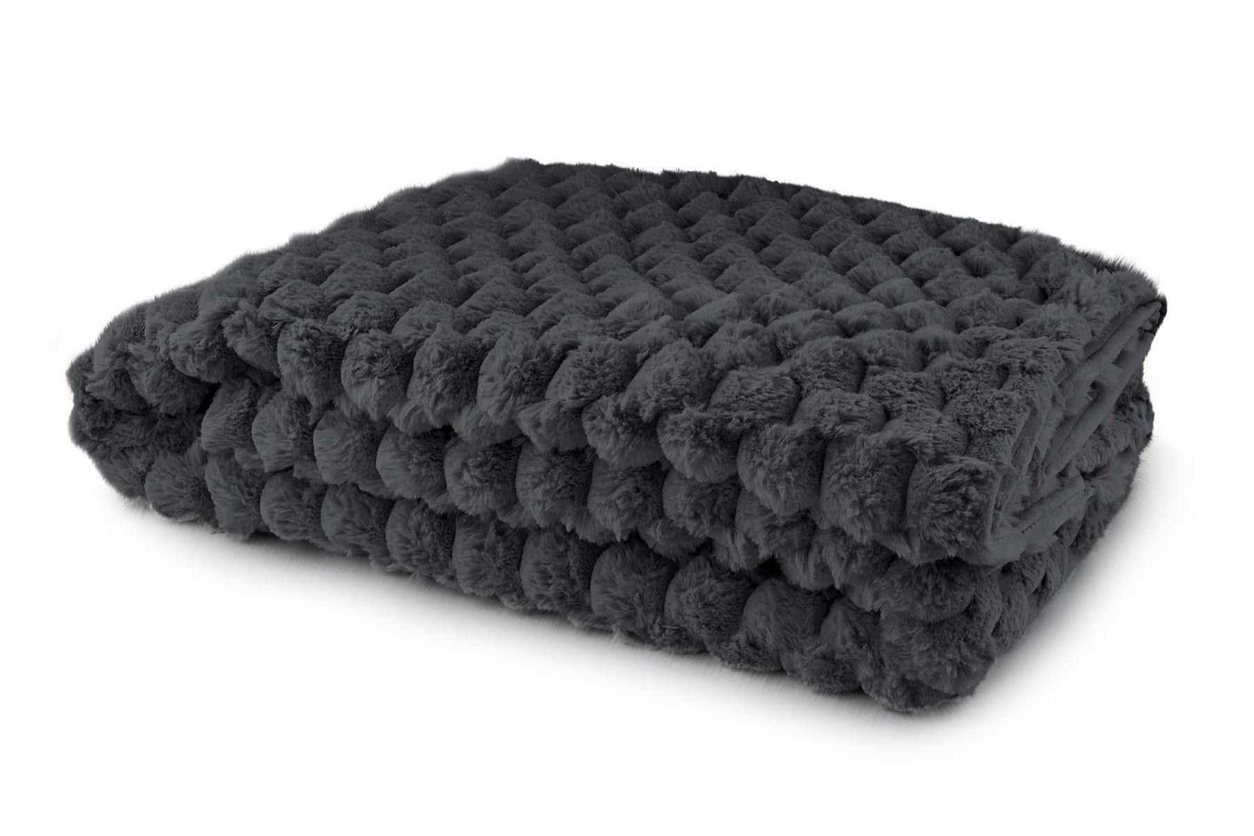 Emma Barclay Lush Luxurious Fluffy Faux Rabbit Fur Throw Blanket (Black, 50x60 (127x152cm))