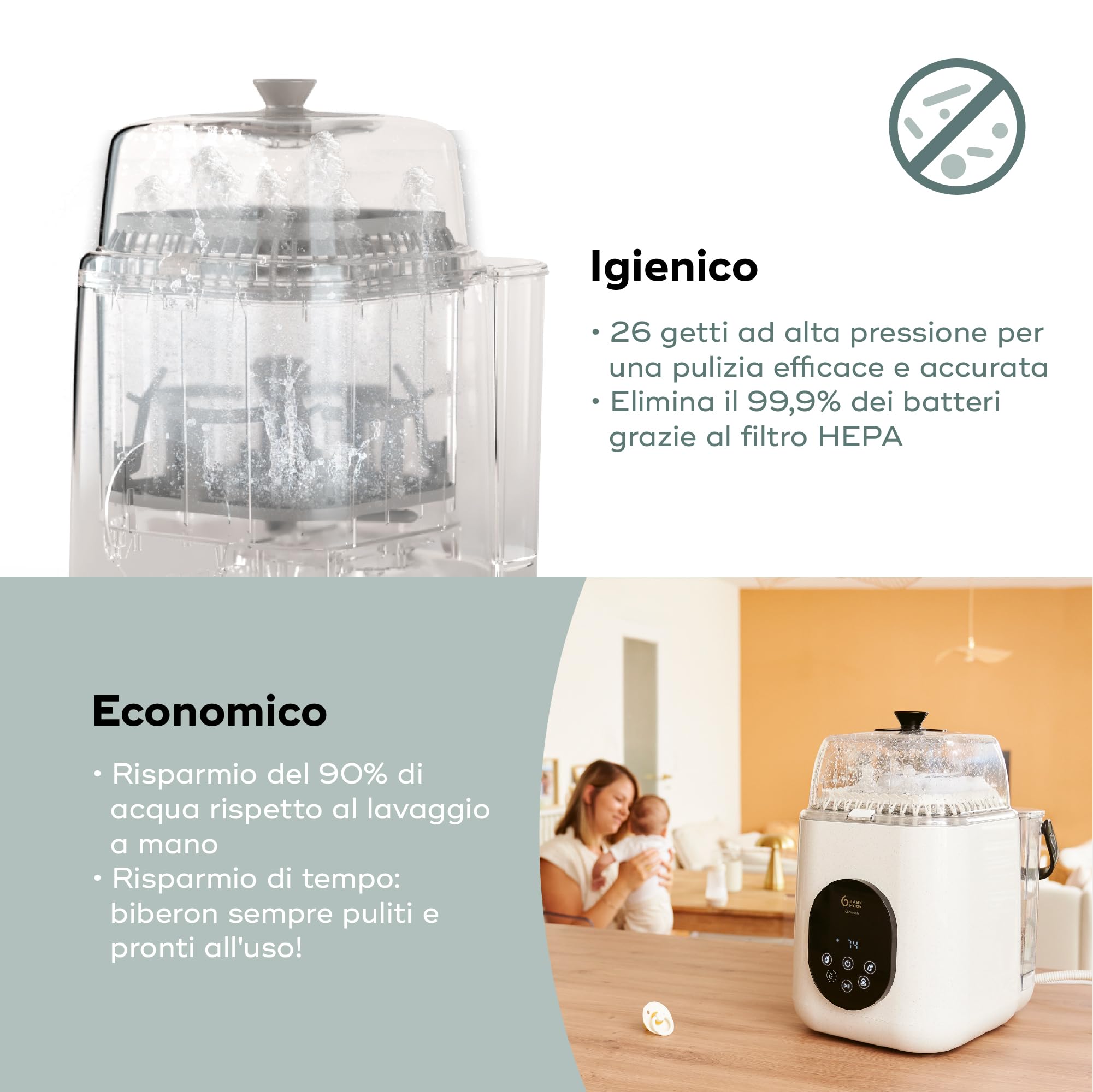Babymoov Lavabiberon Elettrico 4-in-1 Sterilizzatore Asciugatore NutriWash