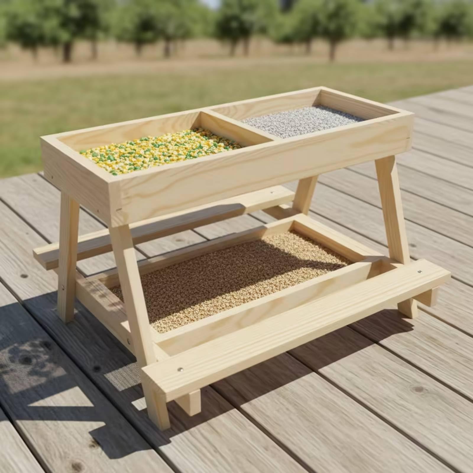 MagiDeal Comedero para Aves de Corral Comedero Gallinas Alimentador Pollos Estación de Alimentación Soporte Fijo de Madera y Integración en Entorno Rural Adecuado para de Patio Gallineros Granjas
