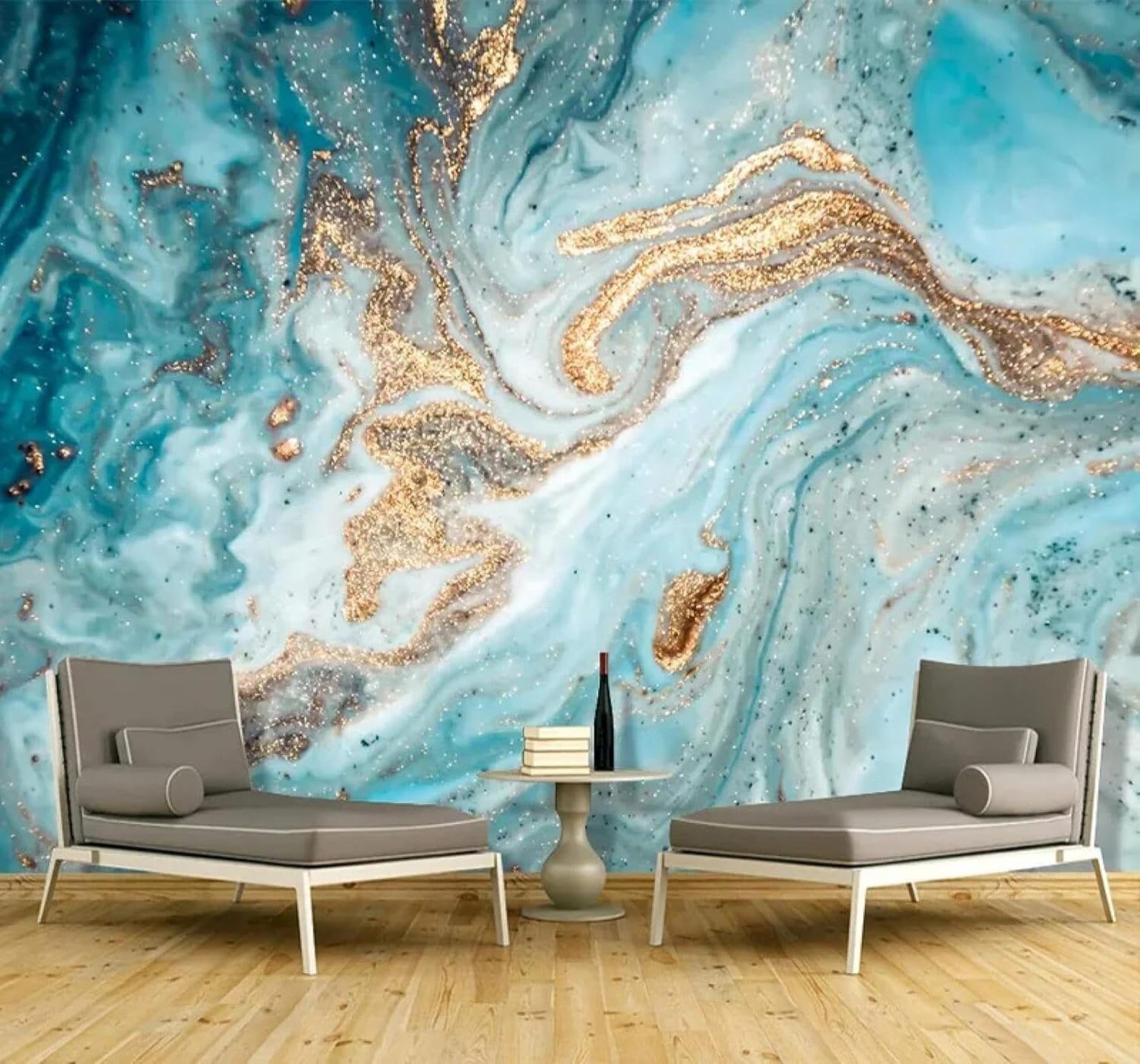 Xlming 250Cm×170Cm(B×H) Abstract Gold Blue Ink Marble Effect 3D Wallpaper Luxury Silk Study Dining Feature Sofa Grey Bedroom Living Room Tv Decorative Wall-250Cm×170Cm