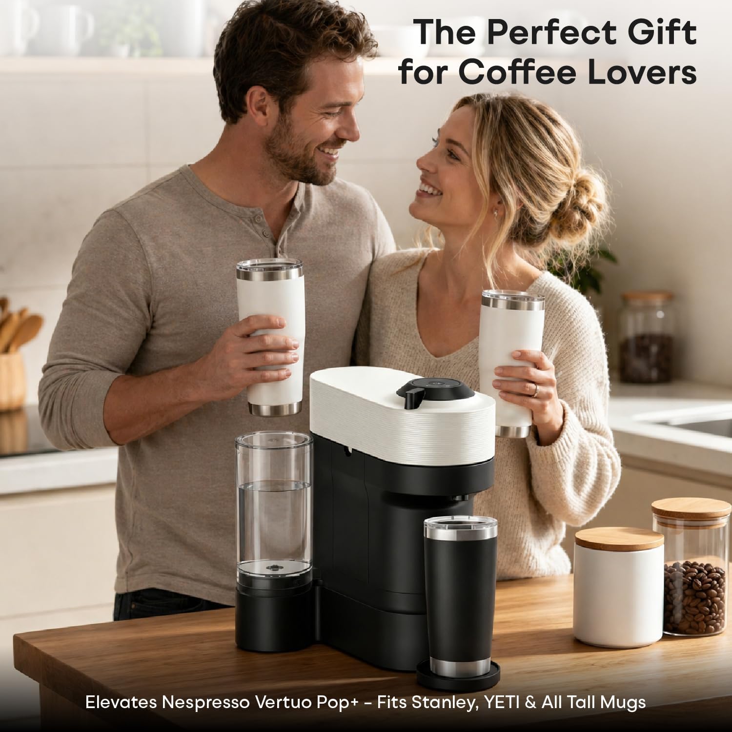 Riser Stand for Nespresso Vertuo Pop+, Solid ABS Construction, 2.5" Lift, Fits Cups Up to 7.48" – Compatible with YETI 20 oz & Contigo 16 oz Mugs, Heat Resistant & Non-Slip Base (Black)