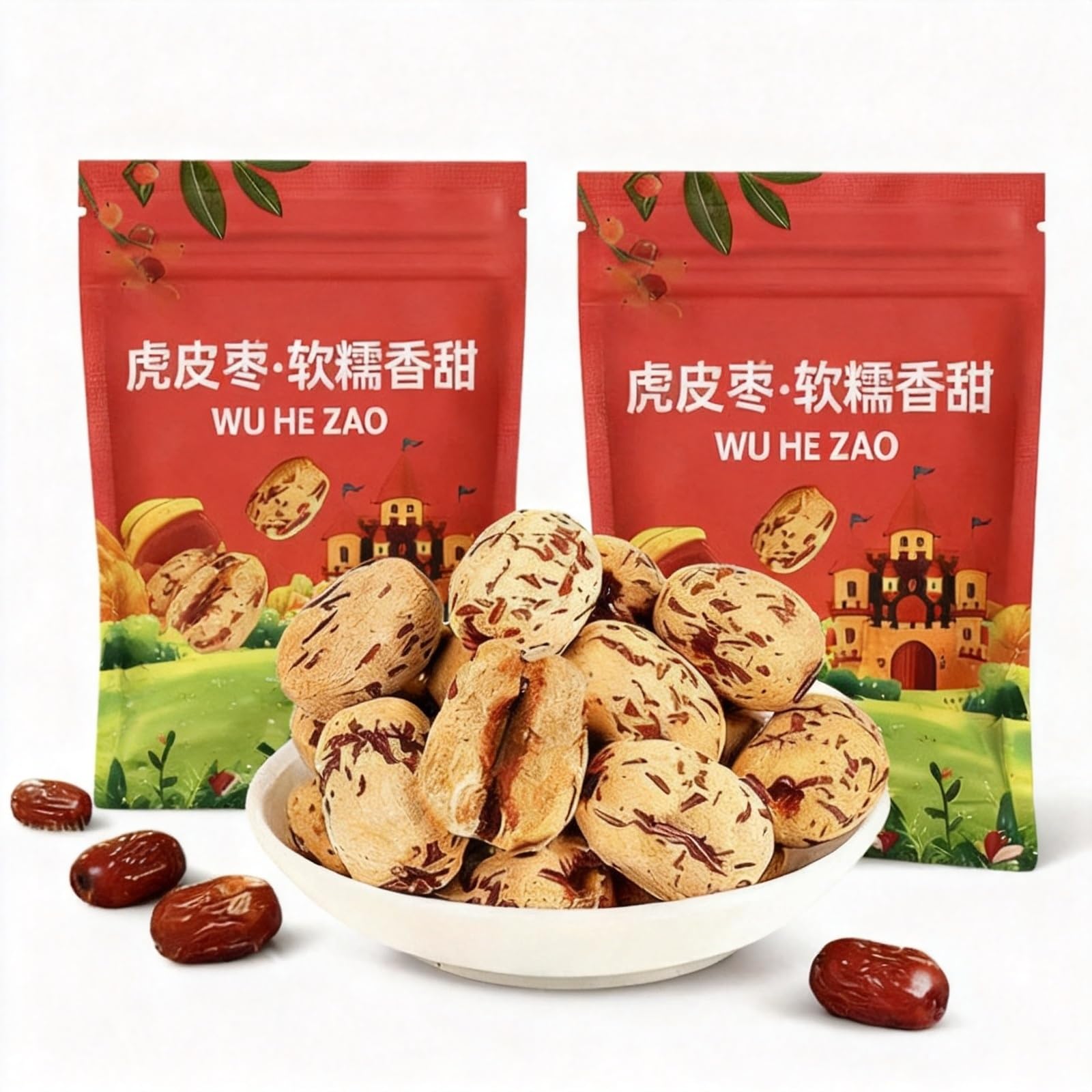 Azufaifa de piel de tigre pelada 500 g de azufaifo instantáneo sin semillas, bocadillos familiares suaves, glutinosos, dulces, sin lavado y sin tratamiento, postre horneado, gachas, leche de soja.