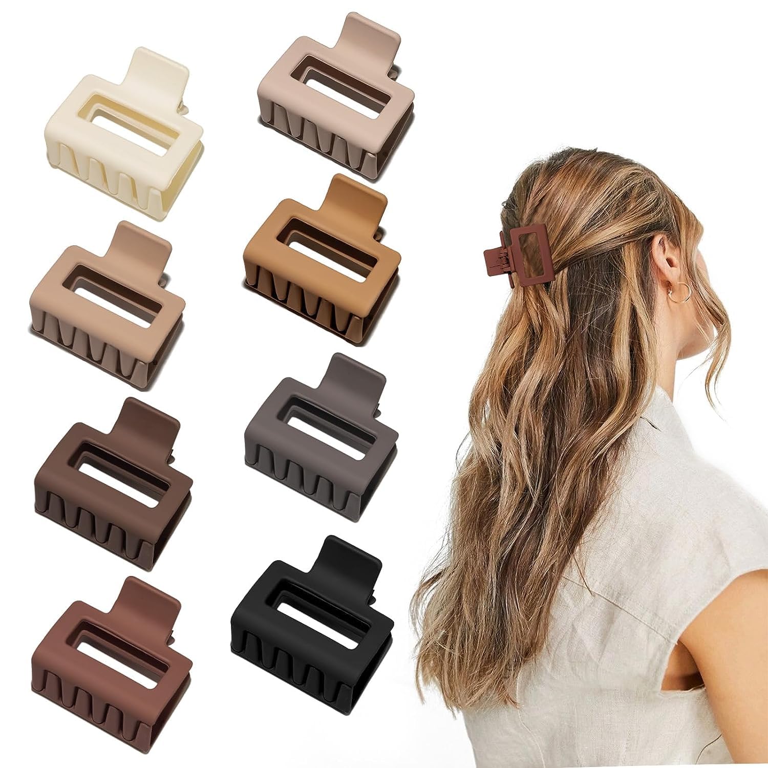 8 pinzas de pelo de garra mediana para mujeres y niñas, pinzas rectangulares de 2 pulgadas para cabello delgado/medio grueso, pinzas antideslizantes para el cabello (Warm color B)
