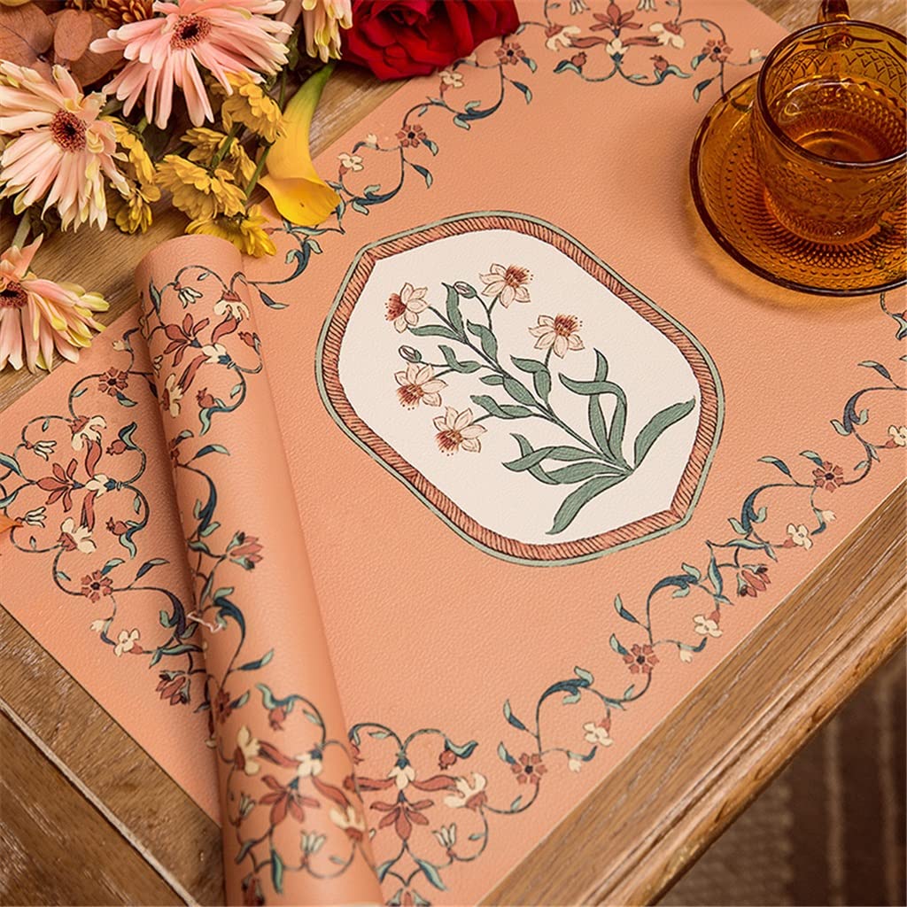 2 pièces en Cuir Tapis de Table de Cuisine Fleur Romantique napperons de Nourriture Tapis d'isolation Thermique décor à la Maison (A 30 * 45cm)