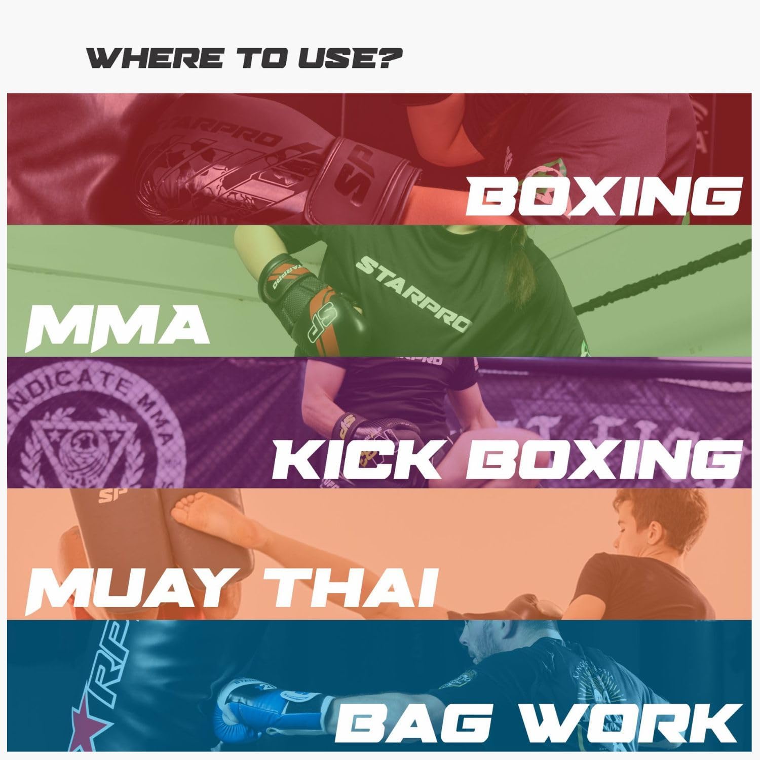 Starpro Boxing Gloves with Secure Hook & Loop Closure for Men & Women - Muay Thai Training Sparring 8oz 10oz 12oz 14oz 16oz