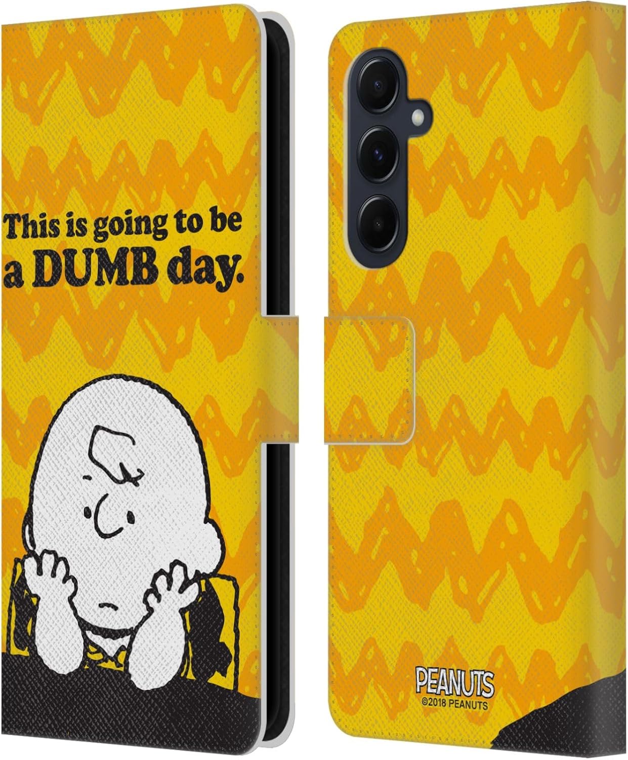 Head Case Designs Officially Licensed Peanuts Dumb Day Charlie Brown Leather Wallet Case Compatible with Samsung Galaxy A55 5G