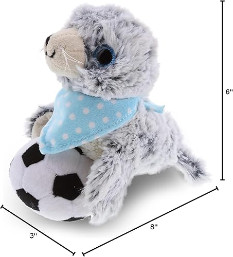 Miniatura 8 de DolliBu Animal de peluche de león marino con pelota de fútbol, lindo león marino suave y abrazable, adorable juguete de peluche para jugar, lindo