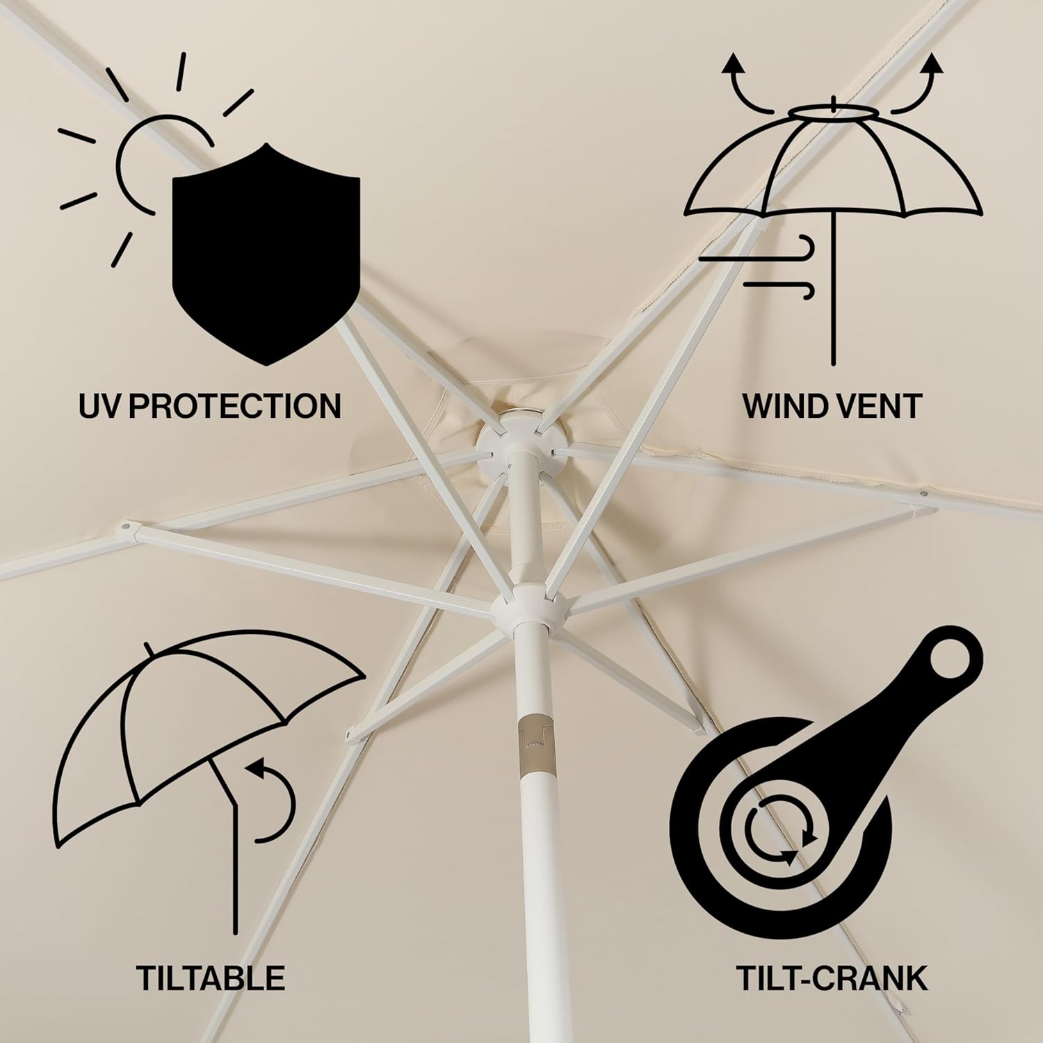 JONATHAN Y UMB1001 Collins 9 ft. Classic Cottage Tassel Market Patio Umbrella with Auto-Tilt, Crank, Wind Vent and UV Protection