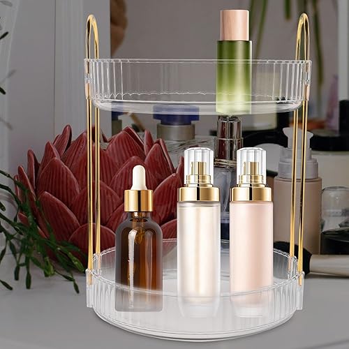 Miniatura 6 de Rotating Makeup Organizer with Rotation Clear Cosmetic Storage Box Adjustable Shelves for Vanity and Bathroom Countertop Skincare Display Rack