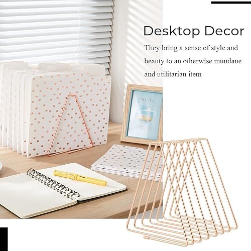 Miniatura 2 de Y YOMA Paquete de 1 carpeta de archivos de oro rosa, soporte triangular para revistas, organizador de archivos de metal para escritorio, organizador