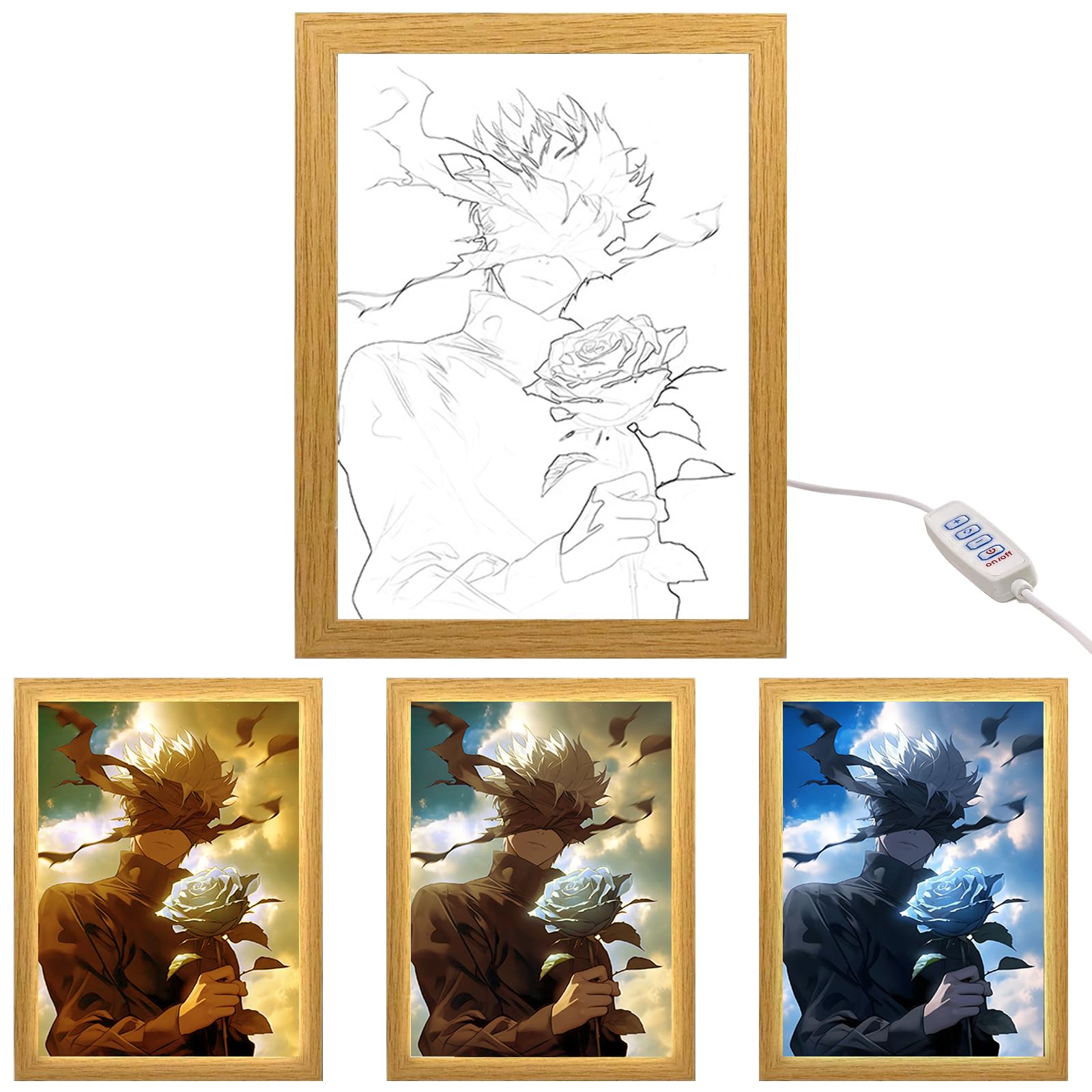 Jujutsu Kaisen Cornice per Foto, Gojo Satoru Illuminazione Decorativa Creativa, Plug-in USB Cornice per Foto Luminosa a LED 22,2 * 17,2 * 4,5cm, per Caffetteria, Uffici, Soggiorni, Camere da Letto, C