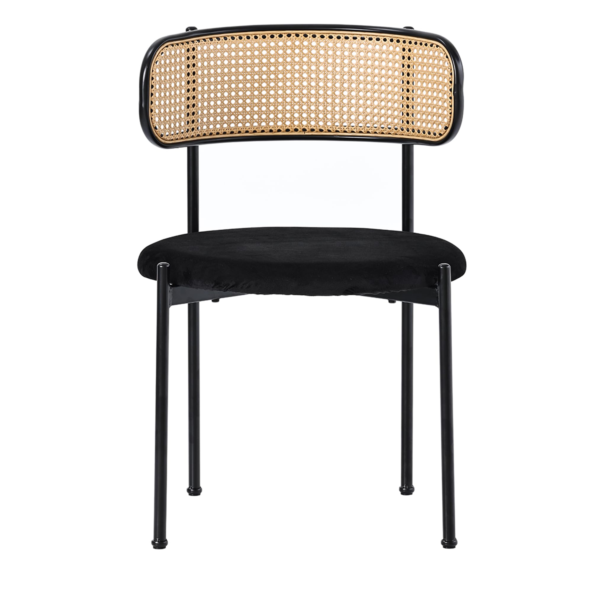Merax Lot de 6 chaises de salle à manger, de cuisine, modernes, avec dossier en rotin, quatre pieds de support en métal, velours, noir