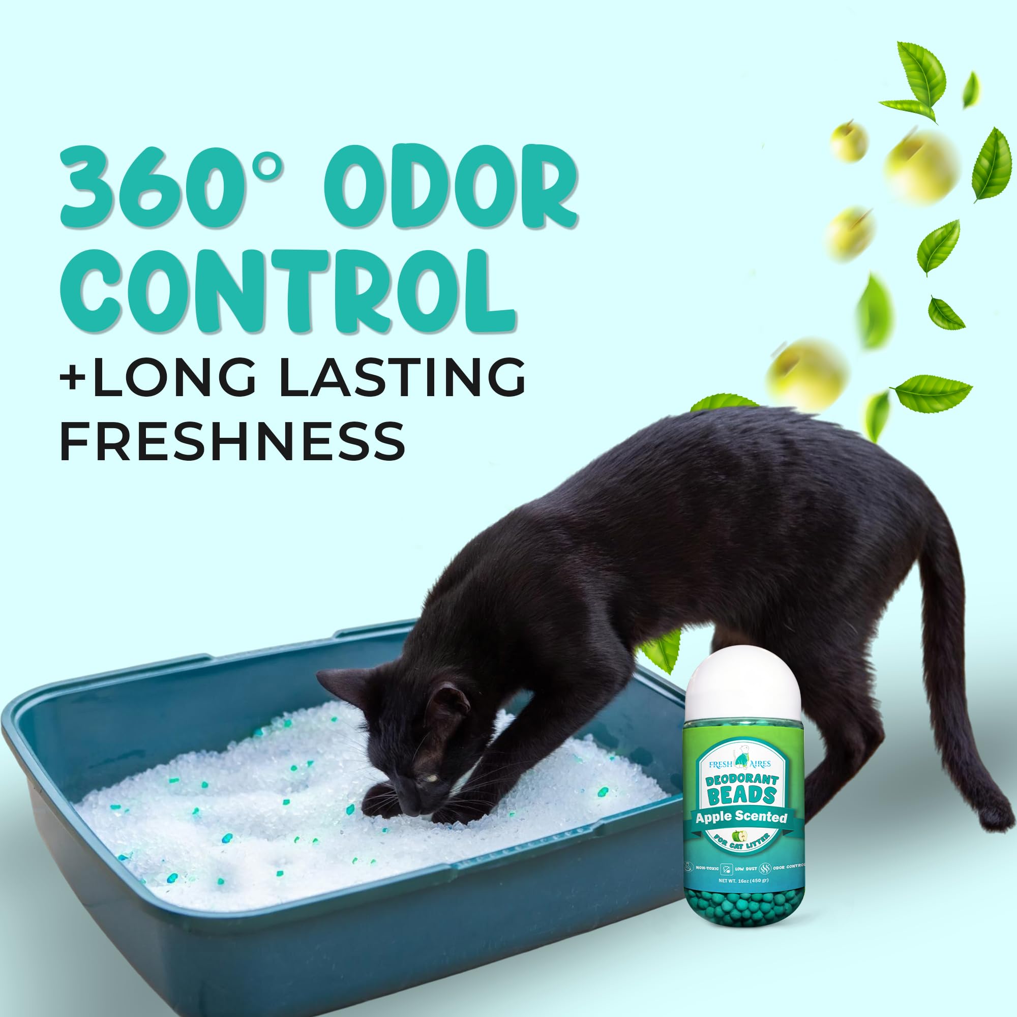 Cat Deodorant Beads | Green Apple Scent, Low-Dust & Non Toxic Litter Box, Superior Odor Control, Pet Safe Kitty Litter Deodorizer | Cat Litter Scent Deodorizer for Cleaner Air - image 4