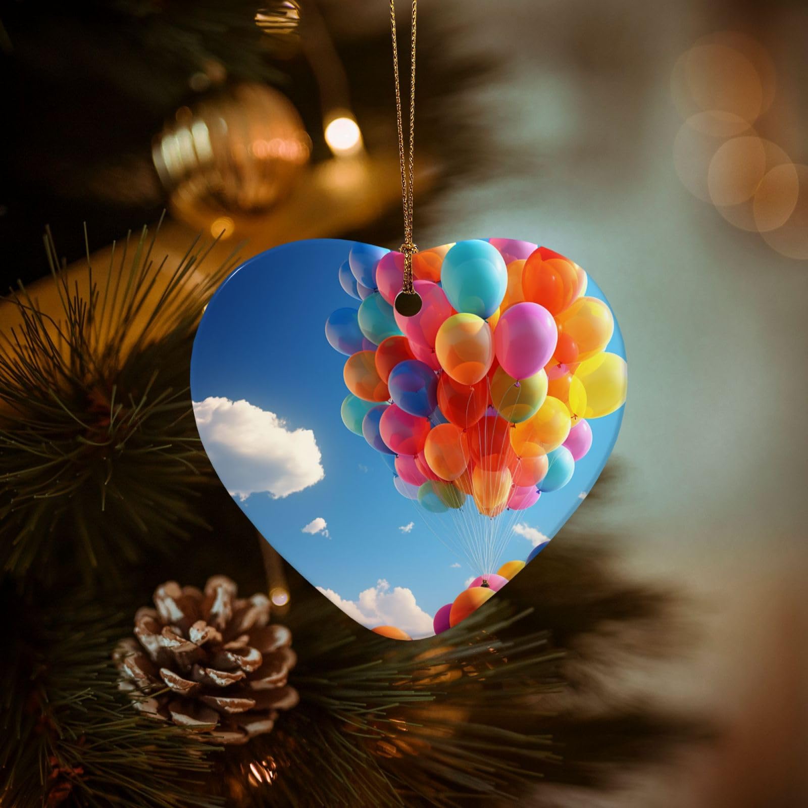 Christmas Ornaments for Christmas Tree Decoration Hanging Colorful Balloon Ornament with Gold Ribbon Crafts Heart Shape Ceramic Pendant for Keepsake Gifts Xmas Decor Party Supplies