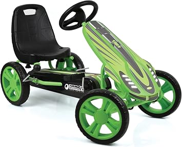 hauck Speedster Pedal Go-Kart for Kids Ages 4-8, Green | Outdoor Ride-On Bicycle Cart with EVA Plastic Tires for Boys and Girls with Adjustable Bucket Seat and Handbrake