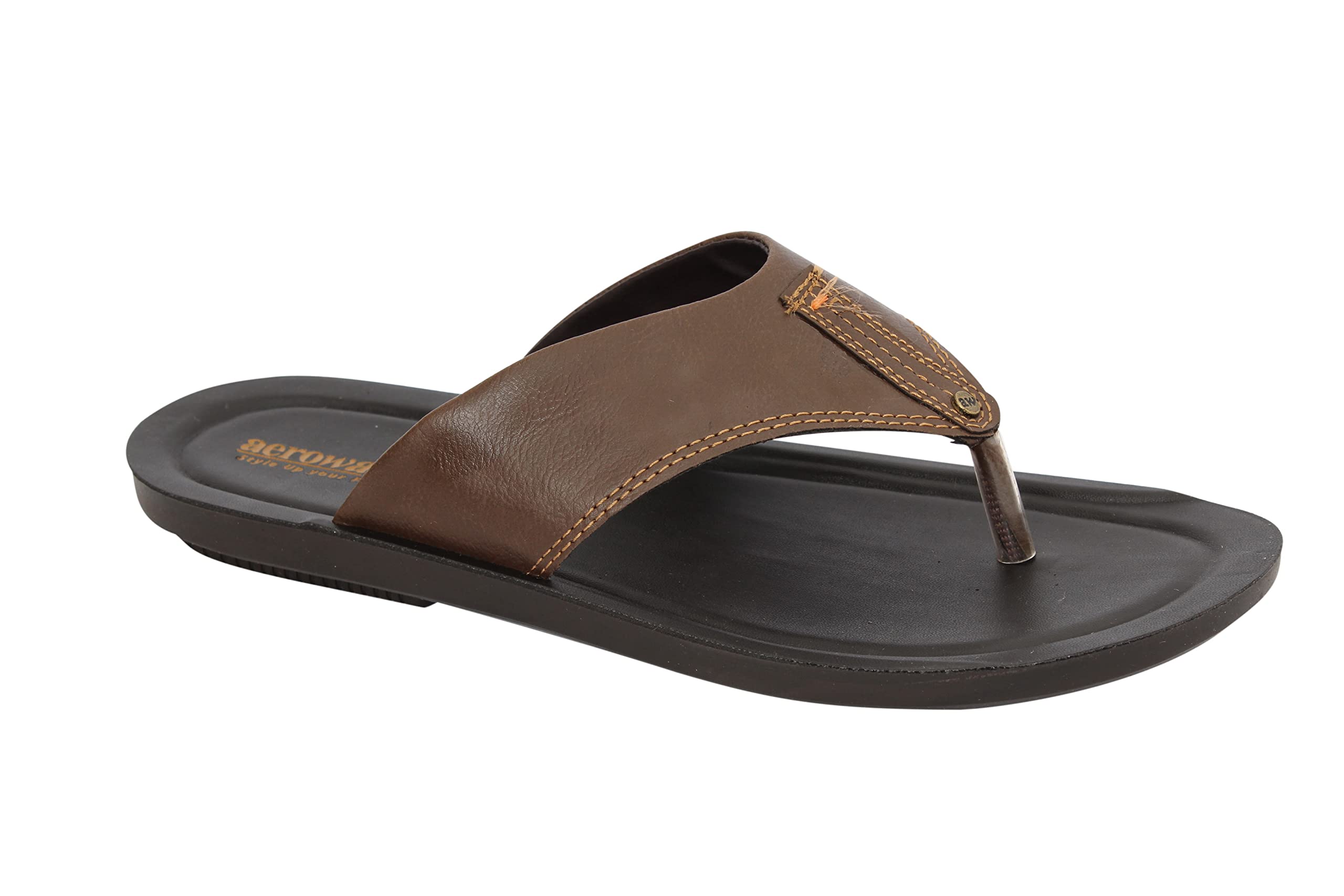 aerowalk Stylish T-Shape Fashion Slipper for Men | Comfortable | Lightweight | Anti Skid | Casual Office Footwear (NV58_BROWN)-picture-41