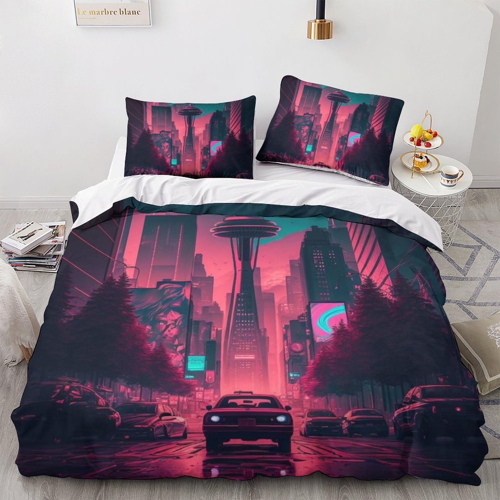 Housse de couette 200x200 Downtown Seattle parure de lit double 3 pièces